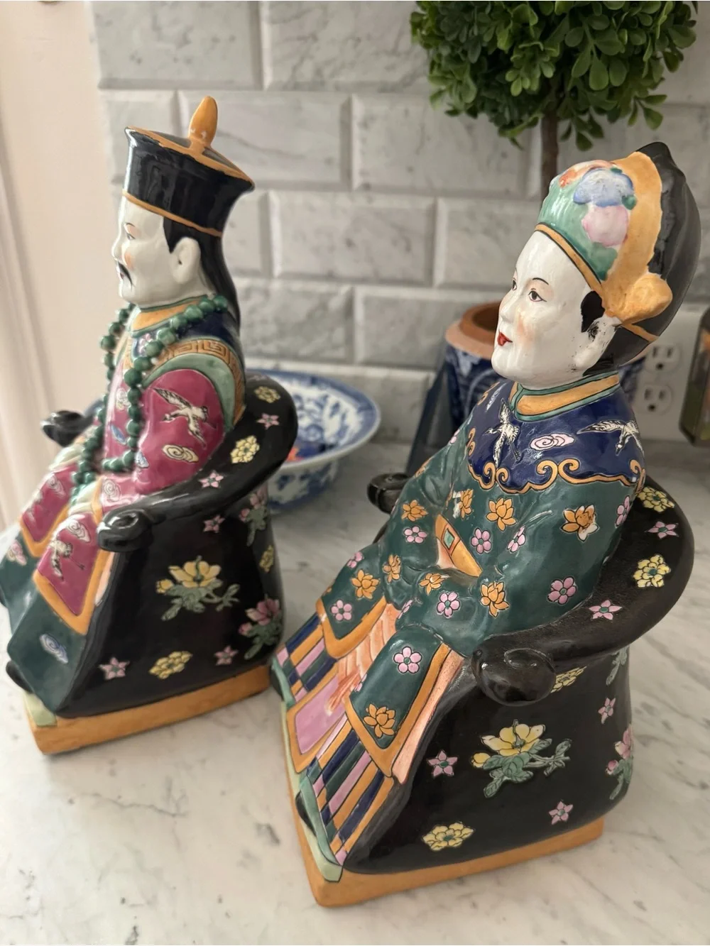 Pair of Chinoiserie Ceramic Statues